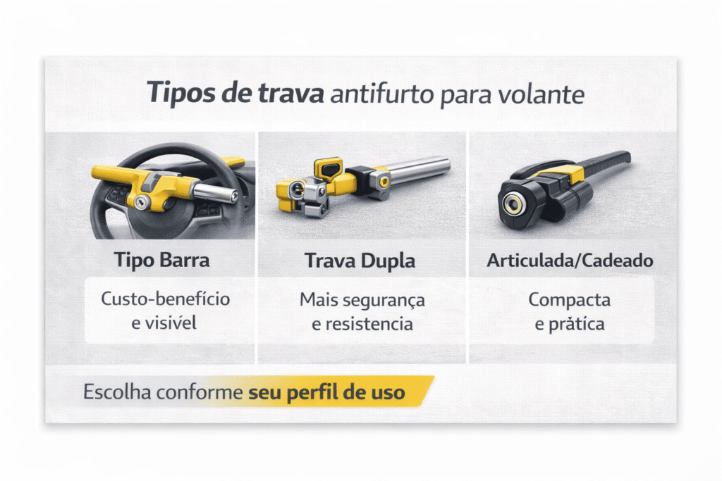 tipos de trava antifurto para volante automotivo

