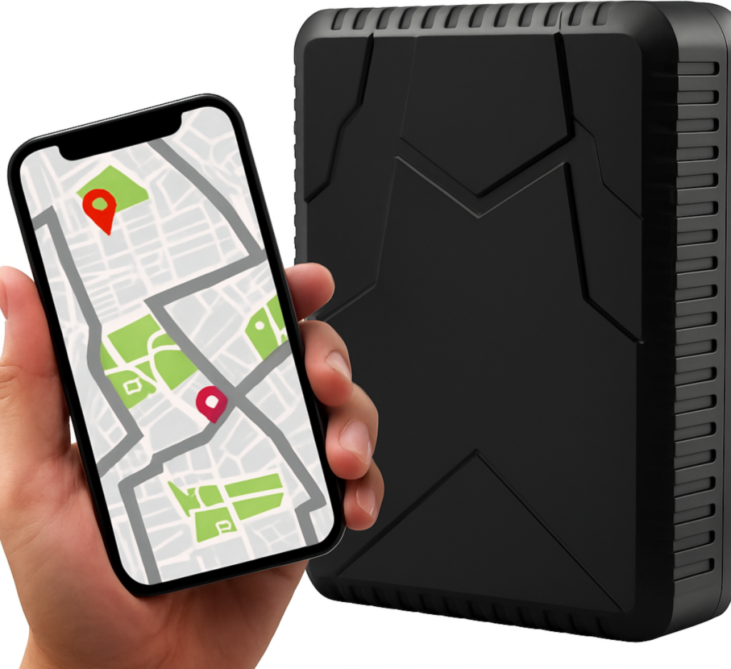 Celular mostrando mapa e dispositivo